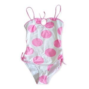 Pink and white polka dot one piece swim suit super cute